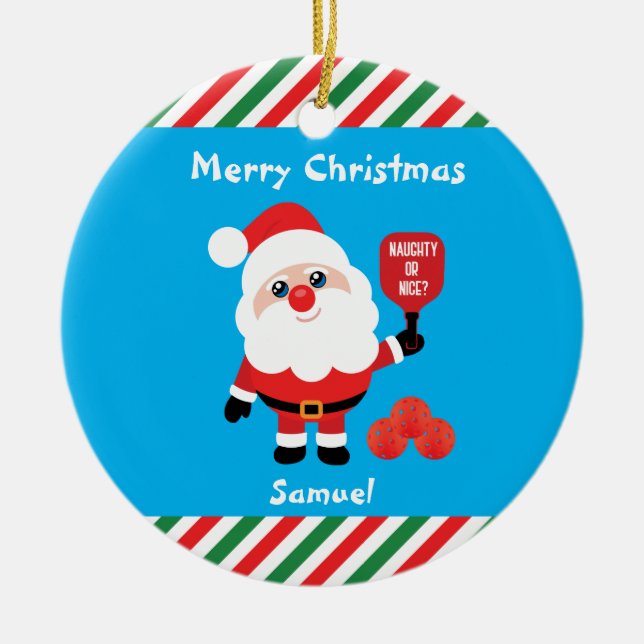 Pickleball🎅 Santa  Ceramic Ornament (Front)