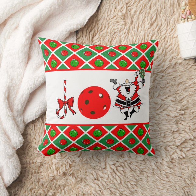 Pickleball Santa Christmas Joy Ornaments Red Green Cushion (Blanket)
