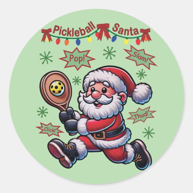 Pickleball Santa Claus Christmas Classic Round Sticker (Front)