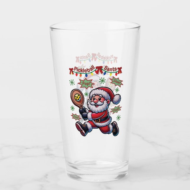 Pickleball Santa Claus Christmas Glass (Front)