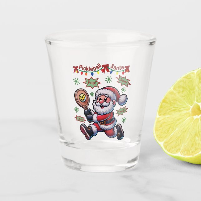 Pickleball Santa Claus Christmas Shot Glass (Front)