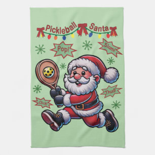 Pickleball Santa Claus Christmas Tea Towel