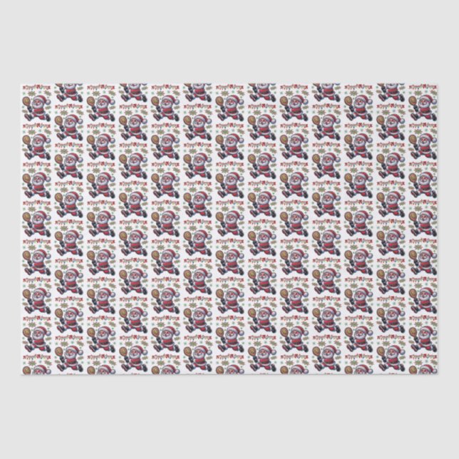 Pickleball Santa Claus Christmas Tissue Paper (Front)