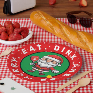Pickleball Santa custom text Paper Plate