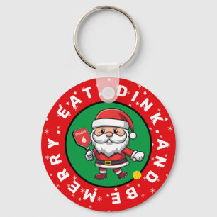 Pickleball Santa custom text, red Key Ring