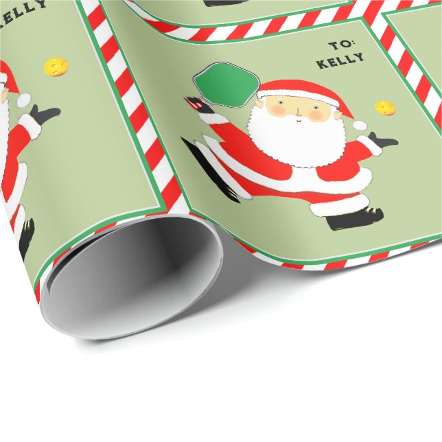 Pickleball Santa Holiday Gift Wrapping Paper (Roll Corner)