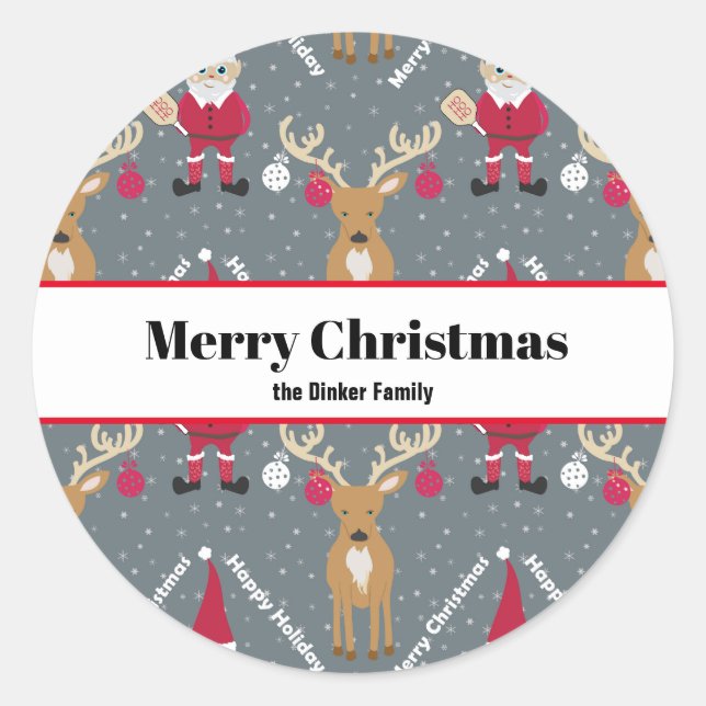  Pickleball Santa 🎅Merry Christmas 🎁   Classic Round Sticker (Front)