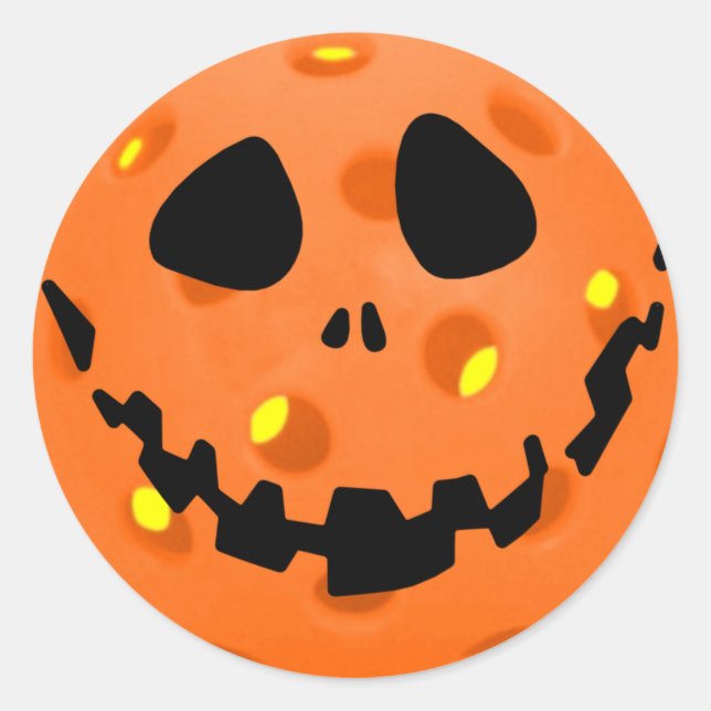 Pickleball Skeleton Jack-o'-Lantern Halloween Classic Round Sticker (Front)