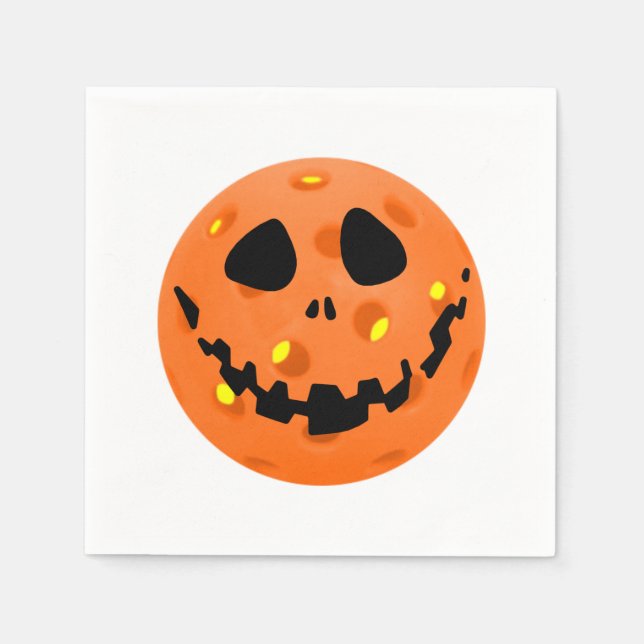 Pickleball Skeleton Jack-o'-Lantern Halloween Napkin (Front)