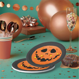 Pickleball Skeleton Jack-o'-Lantern Halloween Paper Plate
