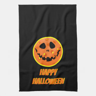 Pickleball Skeleton Jack-o'-Lantern Halloween Tea Towel