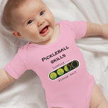 Pickleball skills loading - green / pink baby bodysuit<br><div class="desc">Cute pink pickleball baby clothing with "pickleball skills loading,  please wait". Designed to look cool. Great as a gift for pickleball playing parents with future pickleball PRO offspring.👶</div>