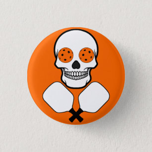 Pickleball Skull and Crossed Paddles, Orange Balls 3 Cm Round Badge