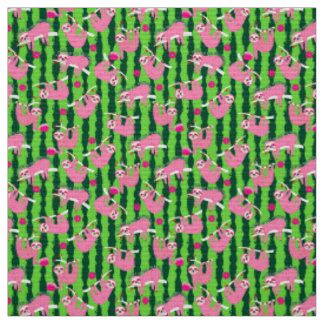 Pickleball sloths on watermelon background fabric