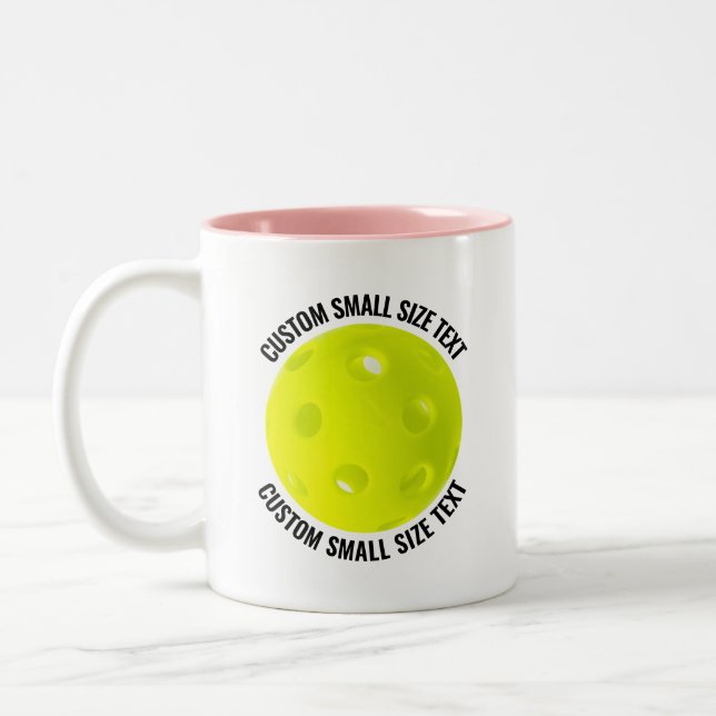 Pickleball & Small Text PINK 11oz Custom Two-Tone Coffee Mug (Left)