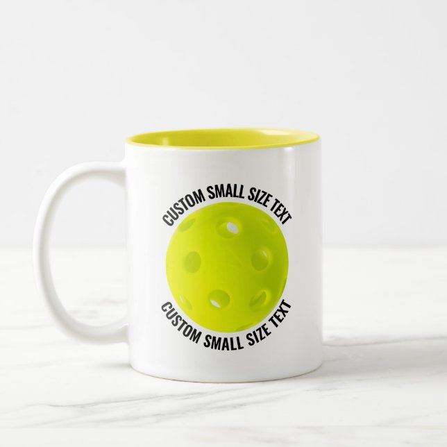 Pickleball & Small Text YELLOW 11oz Custom Two-Tone Coffee Mug (Left)