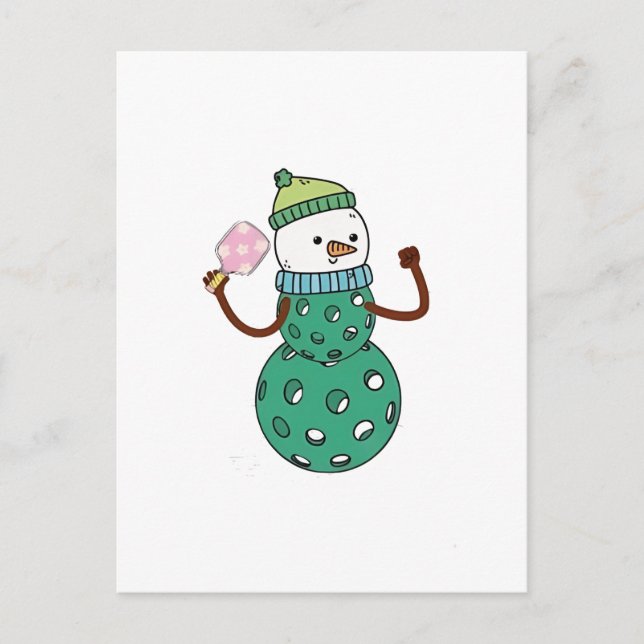 Pickleball Snowman Funny Christmas Xmas  Announcement Postcard (Front)