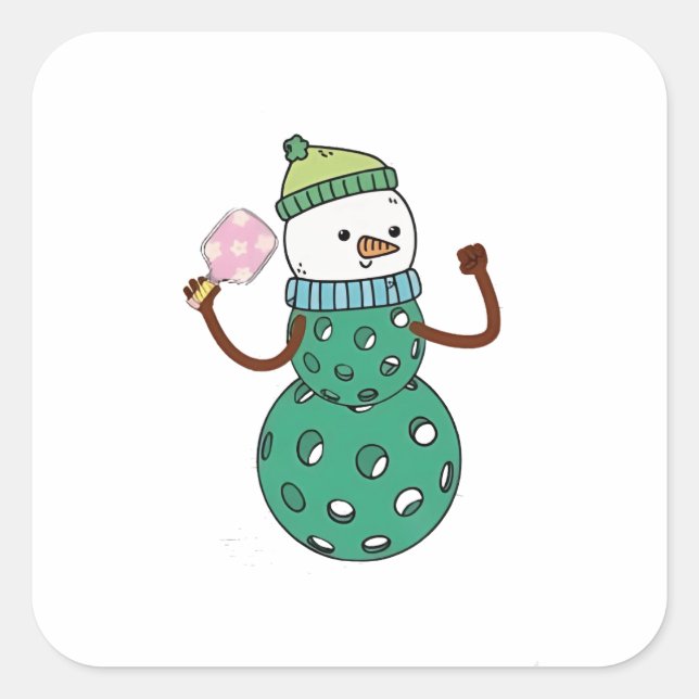 Pickleball Snowman Funny Christmas Xmas  Square Sticker (Front)