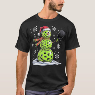 Pickleball Snowman Player Santa Hat Christmas Funn T-Shirt