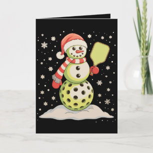 Pickleball Snowman Santa Hat Christmas Lights Xmas Card