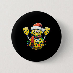 Pickleball Snowman Santa Hat Lights Christmas Pick 6 Cm Round Badge