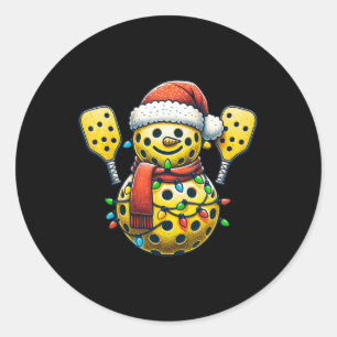 Pickleball Snowman Santa Hat Lights Christmas Pick Classic Round Sticker