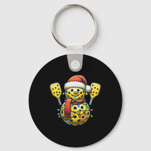 Pickleball Snowman Santa Hat Lights Christmas Pick Key Ring