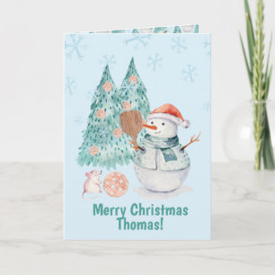 Pickleball Snowmen, minty Christmas Card