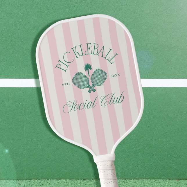 Pickleball Social Club Old Money Aesthetic Paddle (old money aesthetic pickleball social club paddle with pink stripes)