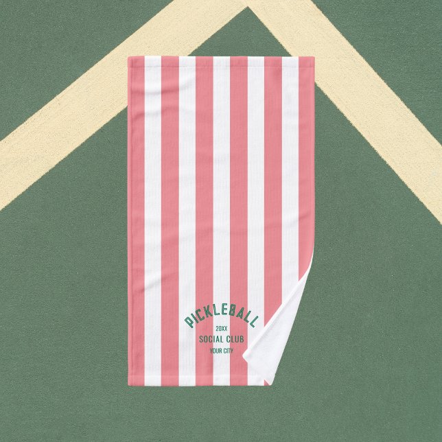Pickleball Social Club Pink Cabana Stripe Hand Towel (Creator Uploaded)