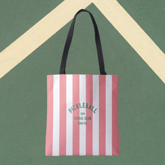 Pickleball Social Club Pink Cabana Stripe  Tote Bag (Creator Uploaded)