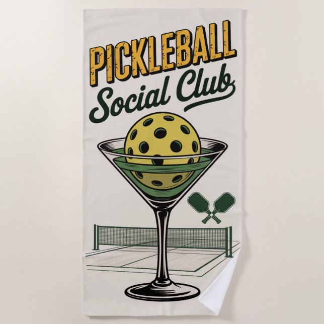 Pickleball Social Club Retro Paddle Court  Beach Towel (Front)