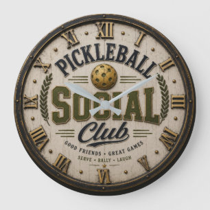 Pickleball Social Club Rustic Player Gift Large Clock