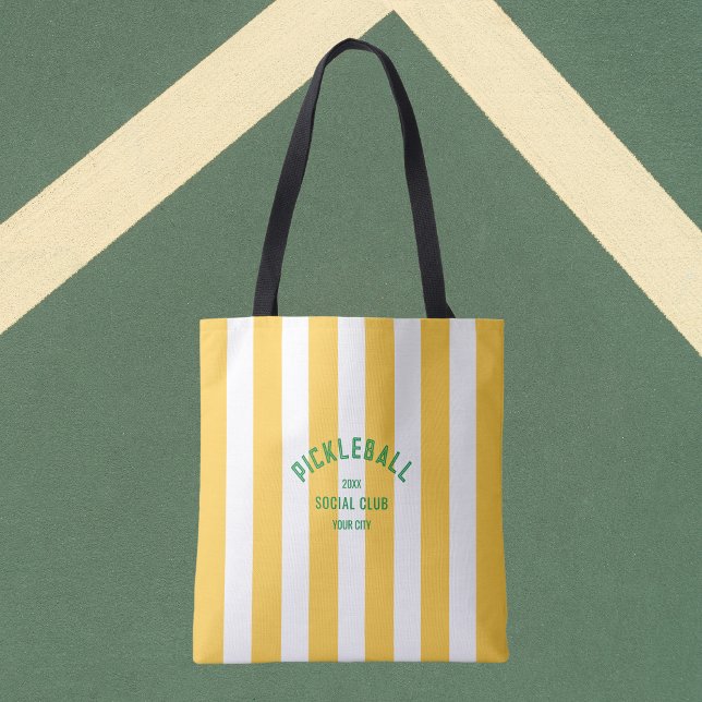Pickleball Social Club Yellow Cabana Stripe  Tote Bag (Creator Uploaded)