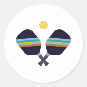 Pickleball Sport Paddle Striped Blue Classic Round Sticker