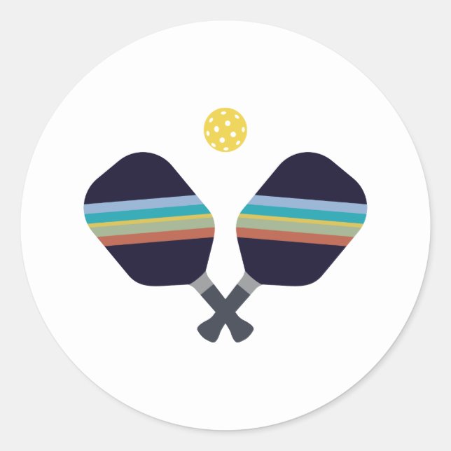 Pickleball Sport Paddle Striped Blue Classic Round Sticker (Front)