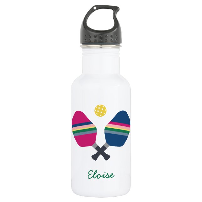 Pickleball Sport Striped Paddle Personalised Name 532 Ml Water Bottle (Front)