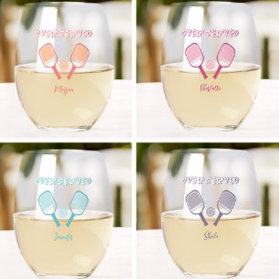 Pickleball Sports Pun Custom Name Bachelorette Fun Stemless Wine Glass