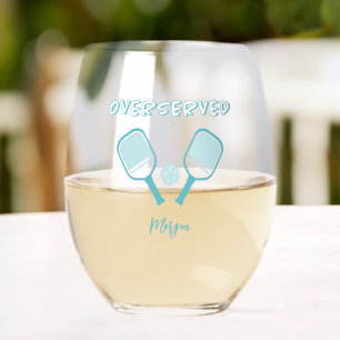 Pickleball Sports Pun Custom Name Teal Green Stemless Wine Glass