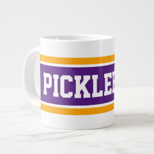 PICKLEBALL Sporty Purple White Orange Stripes Large Coffee Mug