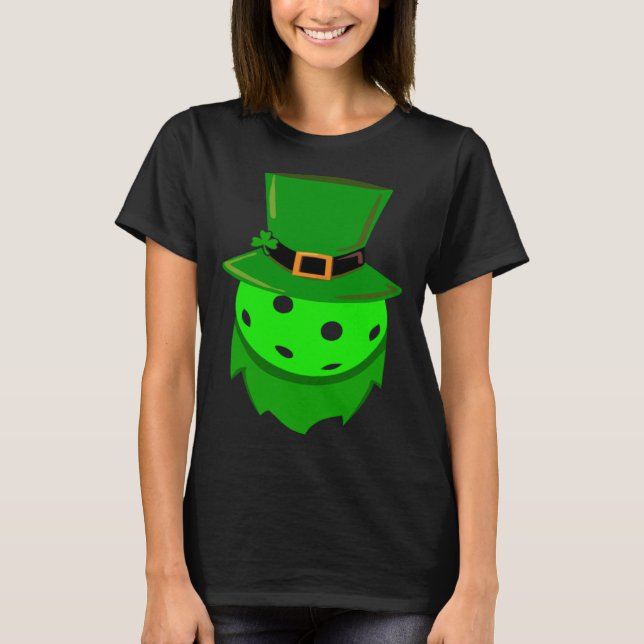 Pickleball St Patricks Day Shamrock Leprechaun Hat T-Shirt (Front)