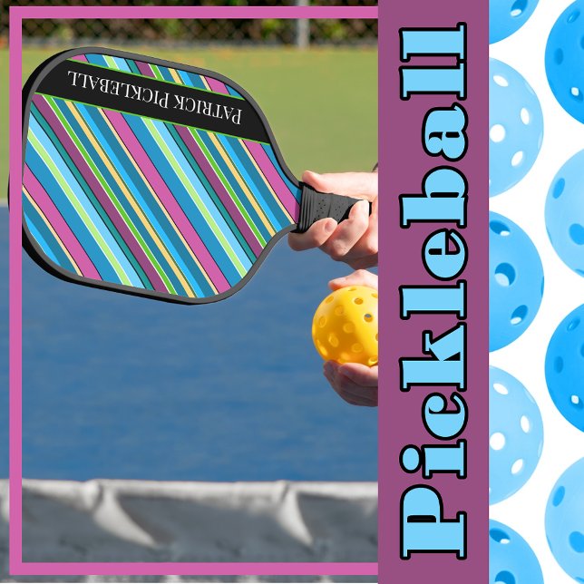 Pickleball Stripes Purple Turquoise Personalised Paddle (Pickleball Stripes Purple Turquoise Personalized Pickleball Paddle)