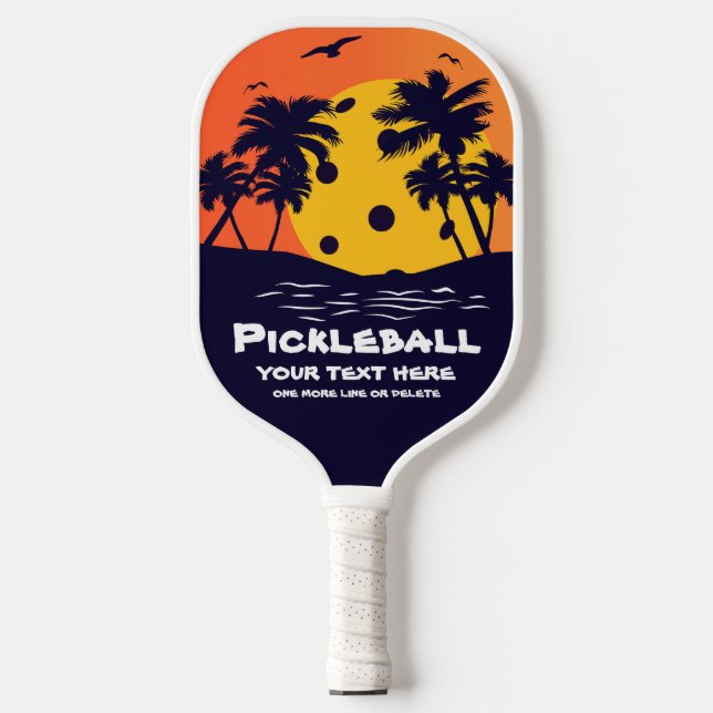 Pickleball Sun Palm Trees Add Custom Text Tropical Pickleball Paddle (Front)