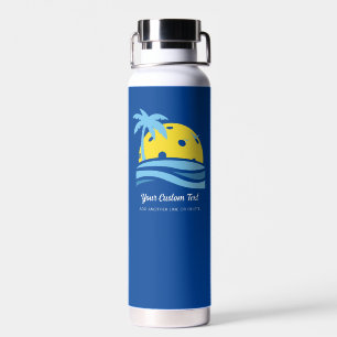 Pickleball Sun Palm Trees Personalised Custom Text Water Bottle