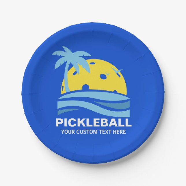 Pickleball Sun Palm Trees Pickleball Party Custom  Paper Plate (Front)