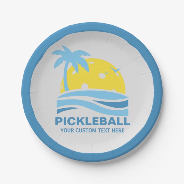 Pickleball Sun Palm Trees Pickleball Party Custom  Paper Plate (Front)