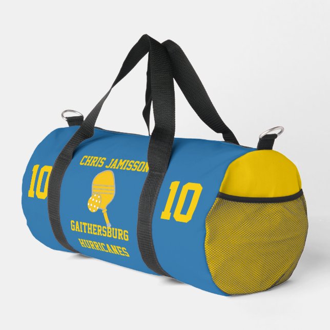 Pickleball Team Coach Player Light Blue Custom Duffle Bag (Right Corner)
