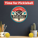 Pickleball Team Player Name Monogram Round Clock<br><div class="desc">Time for Pickleball!   Vintage colours and vintage design. Features a pickleball and pickleball paddles. Perfect for any pickleball fan,  fun way to show your love of the sport.  Monogrammed with name or team name.</div>