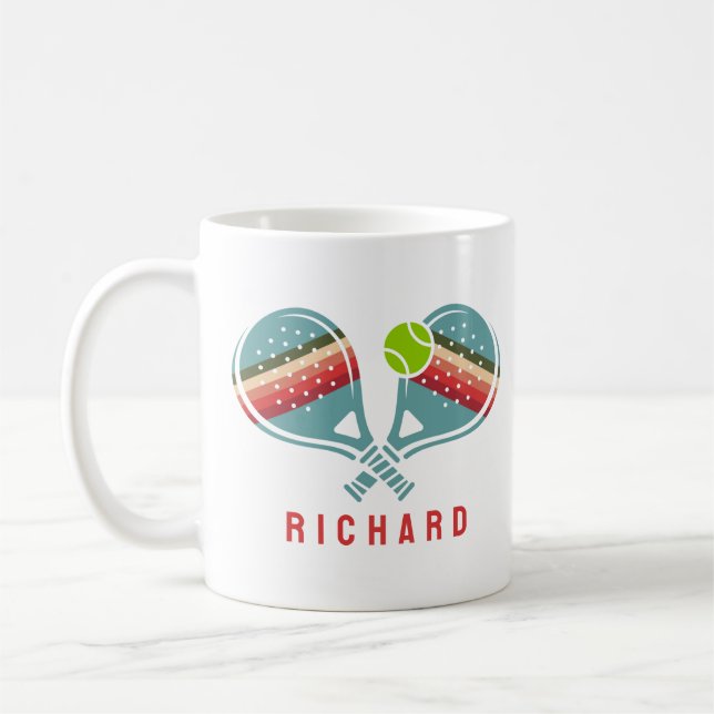 Pickleball Team Striped Paddles Custom Coffee Mug (Left)