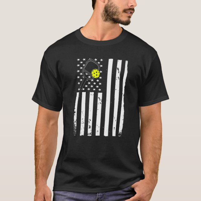 Pickleball Team  USA American Flag T-Shirt (Front)